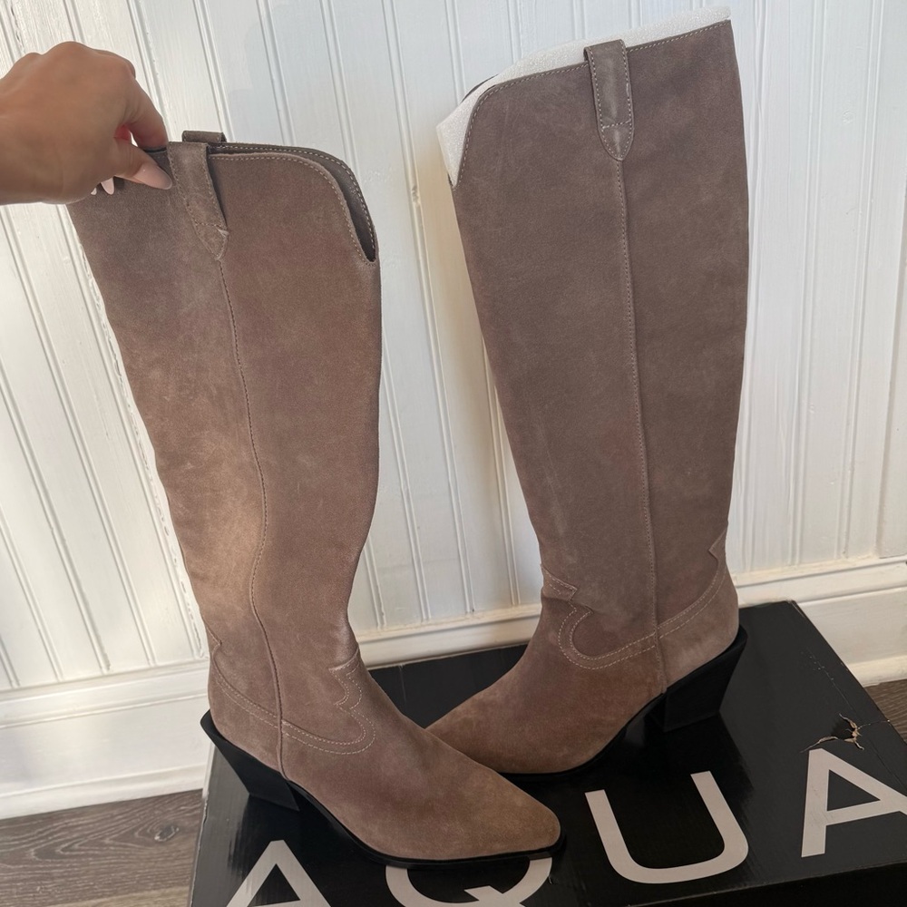 AQUA Gray Brown Taupe Suede Leather
Slouchy Heeled Cowboy Style Aerin Boots 9.5 - Picture 2 of 7